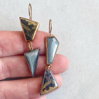 Schalenblende Galena and Chatoyant Grey Quartz Earrings